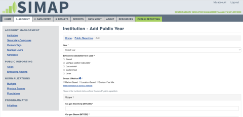Screenshot of the results entry form