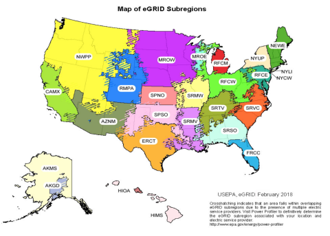 Map of eGrid subregions