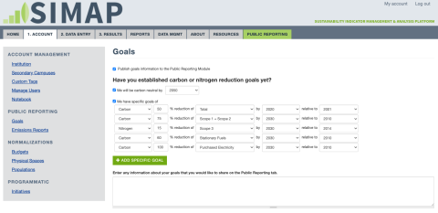 Screenshot of the Goals page